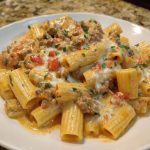 Pasta Rigatoni con Carne y Salsa Cremosa de Queso Velveeta