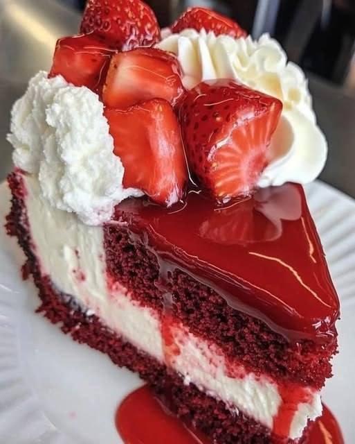 Tarta de Queso de Terciopelo Rojo con Fresas