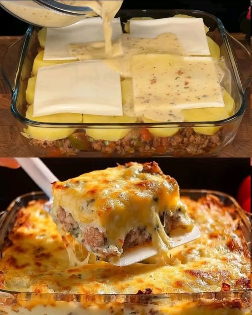 Cazuela de Carne Molida y Papas con Queso