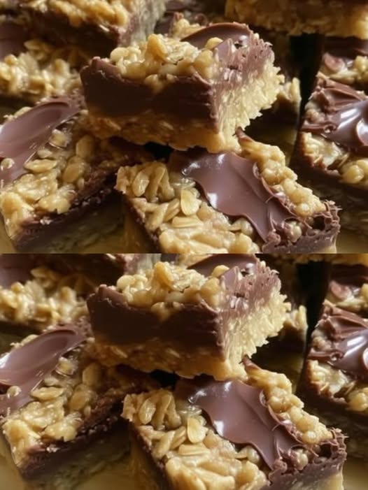 Cuadraditos de avena con mantequilla de maní y chocolate