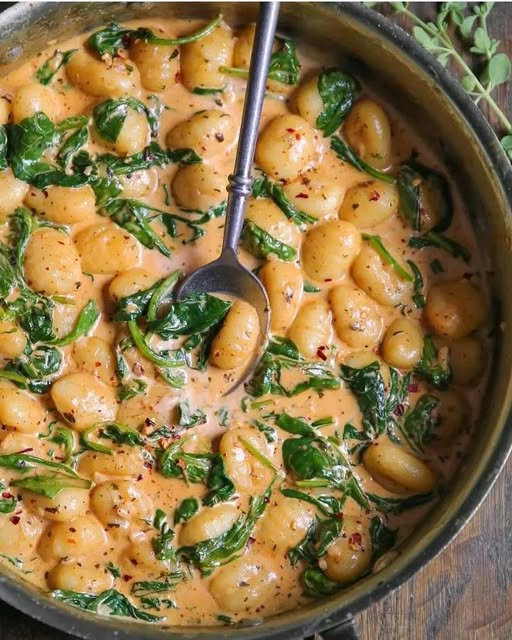 Ñoquis Cremosos con Espinacas (Comida de Una Sola Olla en 20 Minutos)