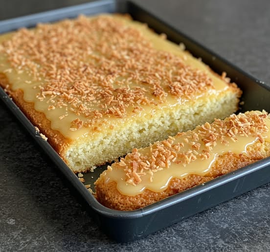Pastel de Coco con Glaseado de Leche Condensada y Coco Tostado