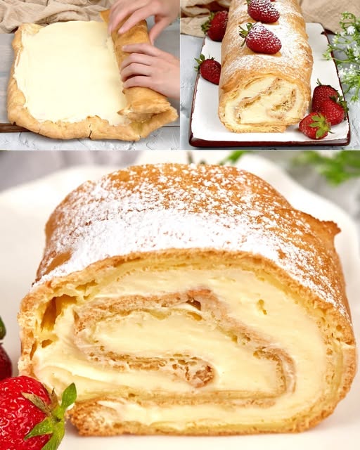 Rollo dulce Karpatka (Postre Polaco Cremoso)