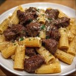 Carne con Mantequilla de Ajo y Rigatoni con Queso