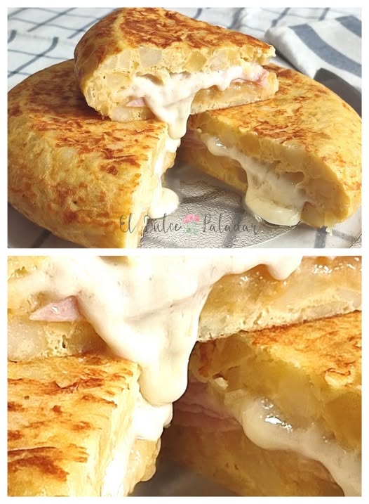 Tortilla de Patatas Rellena de Jamón y Queso
