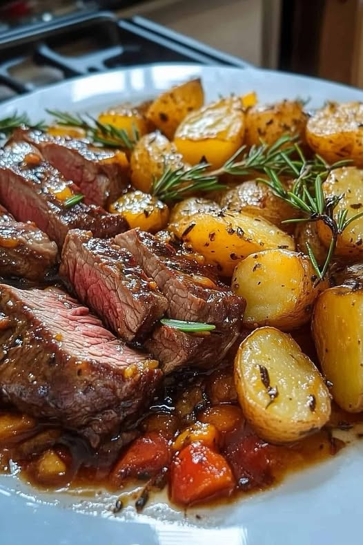 Ternera a la Miel con Papas Asadas Irresistible